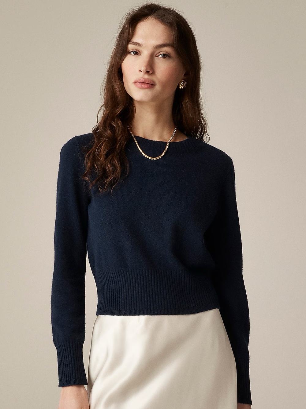 NWT J. CREW Women’s 100% Cashmere shrunken crewneck sweater cropped fit navy XL